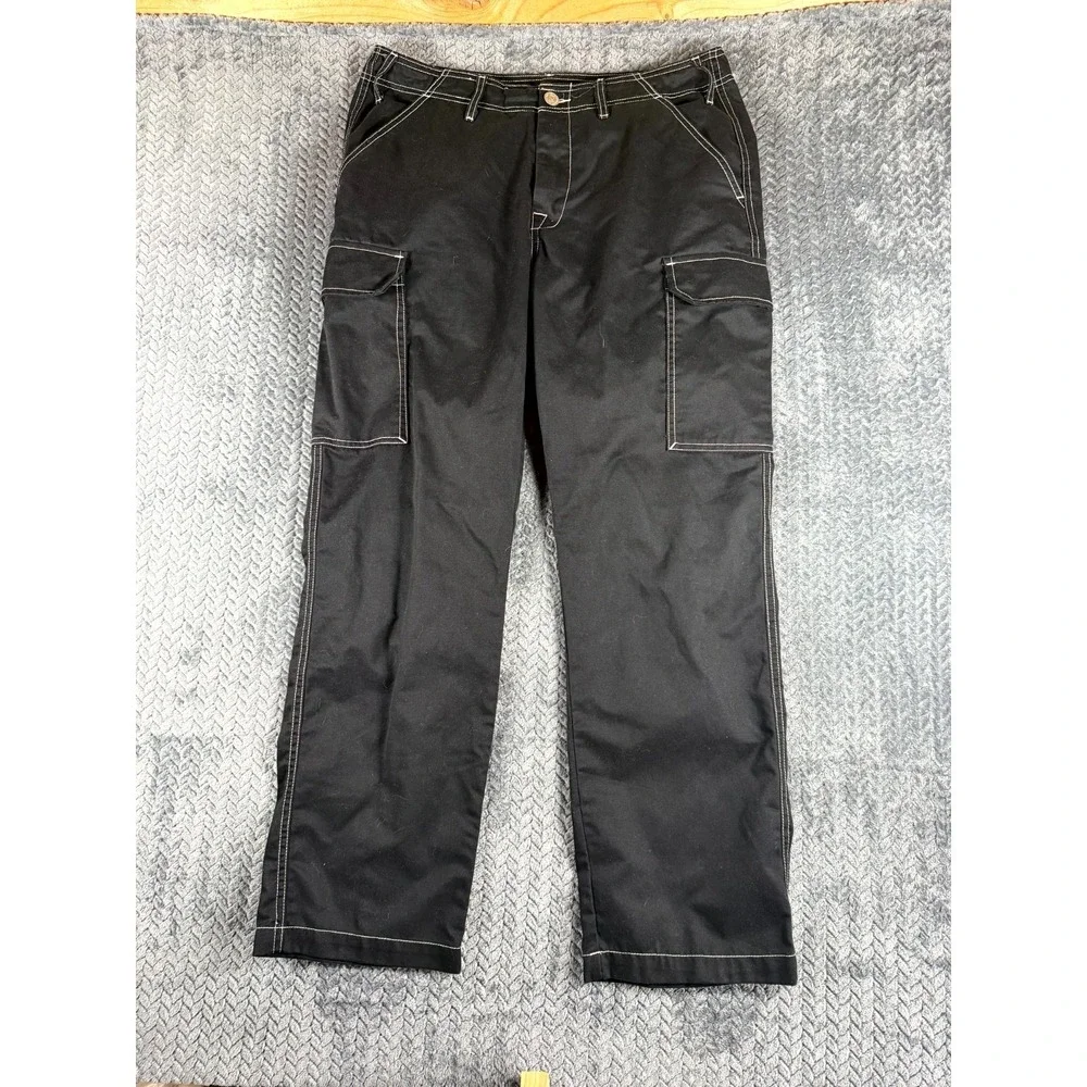 True Religion Cargo Pants Mens 33 Black Logo Mid Rise Straight Leg Everyday Wear